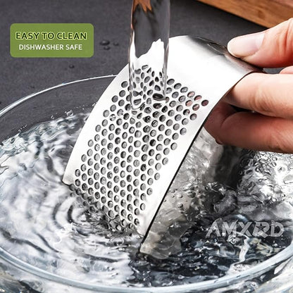 Garlic Press Rocker & Silicone Peeler, Stainless Steel Garlic Mincer Crusher Squeezer Kitchen Tool