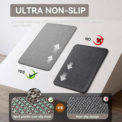 YDKGL Kitchen Mat Kitchen Rugs Sets of 2 PCS Non Slip Washable, Linen-Like 0.3" Thick Cushioned Absorbent Kitchen Mats for Floor, Mild Anti-Fatigue Sink Laundry Standing Mat, Gray 17"x30"+17"x59"
