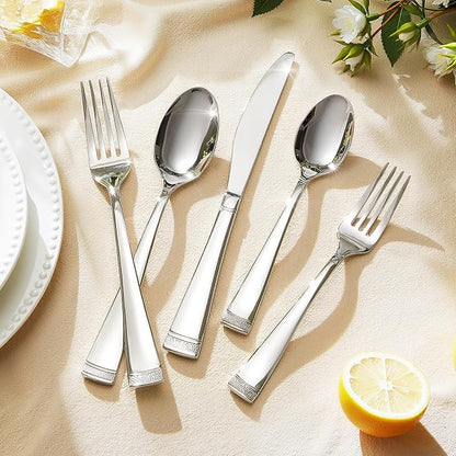 KINGSTONE Silverware Set, 65-Piece Flatware Set for 12, 18/10 Stainless Steel Cutlery Set with Bead Edge, Utensil for Kitchen, Home, Party, Wedding, Mirror Polished, Dishwasher Safe, Featured Gifts