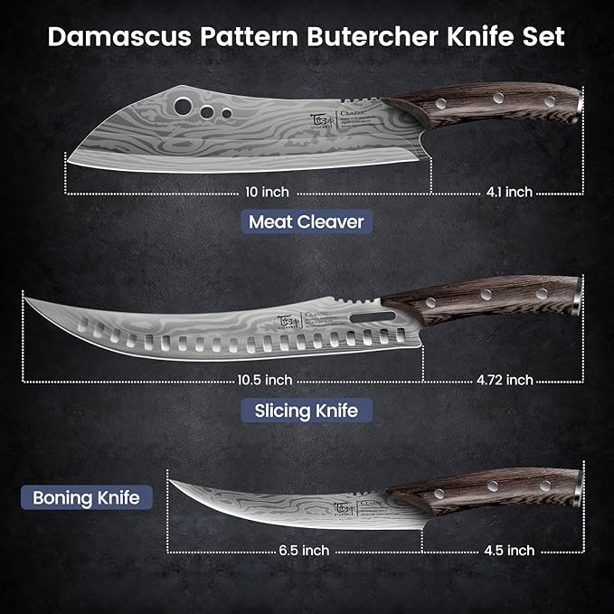 SYOKAMI Butcher Knife Set, 3 PCS Kitchen Knives Set for Cutting, Meat Cleaver Chef Knife Set, Japanese Style High Carbon Steel Knives Set, Chopping & Slicing & Boning for Home and BBQ, Ideal for Gift