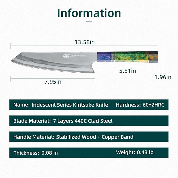 FINDKING 8 Inch Kiritsuke Chef Knife, Japanese-Style Kitchen Knife with 7-Layer 440C Clad Steel Blade, Colorful Stabilized Wood Octagonal Handle, Versatile for Slicing, Chopping, Dicing and Meal Prep