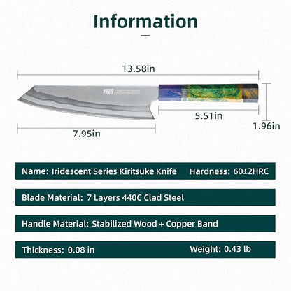 FINDKING 8 Inch Kiritsuke Chef Knife, Japanese-Style Kitchen Knife with 7-Layer 440C Clad Steel Blade, Colorful Stabilized Wood Octagonal Handle, Versatile for Slicing, Chopping, Dicing and Meal Prep