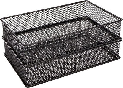 Annova Mesh Stackable Drawer Cabinet and Shelf Organizer Bins Storage Basket School Office Supply Holder Tray- Set of 2 (Black, 6x9x2 Inch)