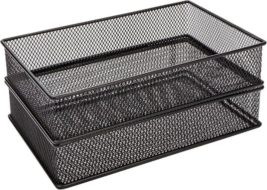 Annova Mesh Stackable Drawer Cabinet and Shelf Organizer Bins Storage Basket School Office Supply Holder Tray- Set of 2 (Black, 6x9x2 Inch)