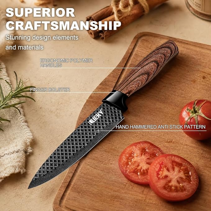 Knife Set, 8 Pieces Kitchen knife Set with Healthy Anti-Rust Coating, Stainless Steel Professional Chef Knife Set with Block, Sharp Kitchen Knives Set with Block for Home Cooking, Dishwasher Safe