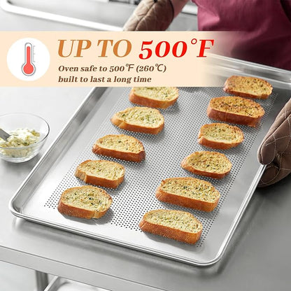6 Pack Full Size Baking Sheet Pans Perforated, Aluminum Commercial Cookie Sheets Non-Stick, 26"x18"