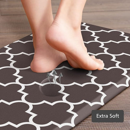 KMAT Kitchen Mat [2 PCS] 0.47inch Cushioned Anti-Fatigue Kitchen Rug, Waterproof Non-Skid Kitchen Mats and Rugs Heavy Duty PVC Ergonomic Comfort Standing Mat for Kitchen, Floor Home, Chocolate