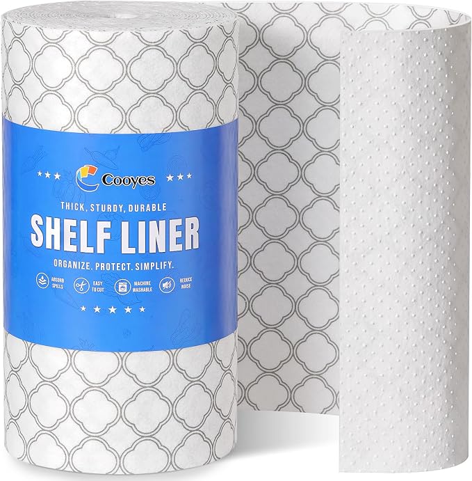 Cooyes Refrigerator Shelf Liners for French Door Fridge, 24" x 240" Extra Large, Non-Slip Fridge Mats Machine Washable, Refrigerator Drawer Liner for Glass Shelves Kitchen Cabinet