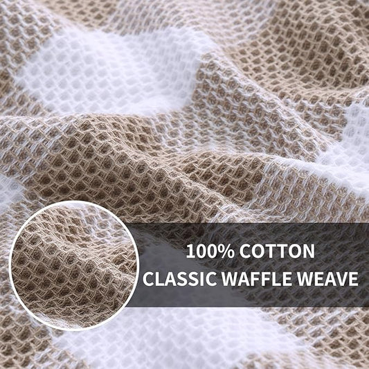 Homaxy Kitchen Towels and Dishcloths Set, 12 x 12 and 13 x 28 Inches, Set of 8 100% Cotton Waffle Weave Check Plaid Kitchen Dish Towels, Super Soft and Absorbent Dish Cloths, White & Khaki