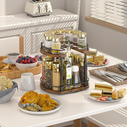 Across-Star Lazy-Susan-Spice-Rack -Organizer For Cabinet With Adjustable Height, 12 inch Rotating Seasoning Holder Spice Organization For Pantry, 2-Tier Kitchen Counter Shelf Countertop Organizer