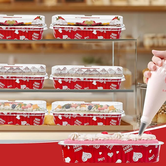 100Pack Mother's Day Mini Cake Pans with Lids – 6.8 oz Heart-Print Mini Loaf Pan for Baking & Gifting Mini Cakes, Pound Cakes, Brownies (Non-Stick, Romantic Design)