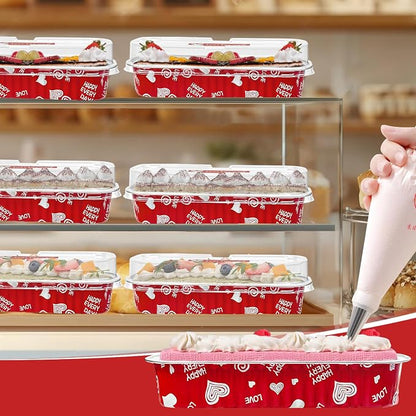 100Pack Mother's Day Mini Cake Pans with Lids – 6.8 oz Heart-Print Mini Loaf Pan for Baking & Gifting Mini Cakes, Pound Cakes, Brownies (Non-Stick, Romantic Design)