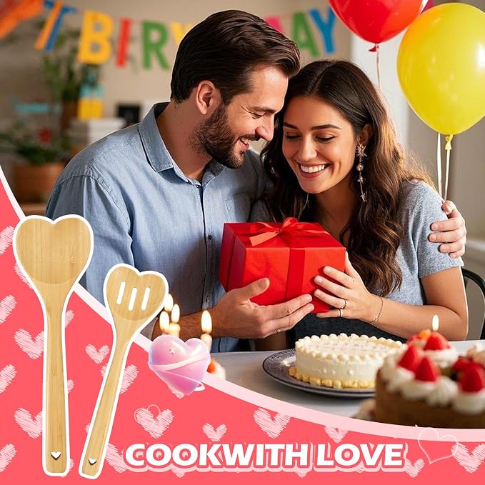 Birthday Gifts for Mom - 2 Pcs Heart Wooden Spoons for Cooking,Mothers Day Gifts for Mom from Daughter or Son,Heart Gift for Women Grandma Friend Sister Wife,Wedding Gift for Couples