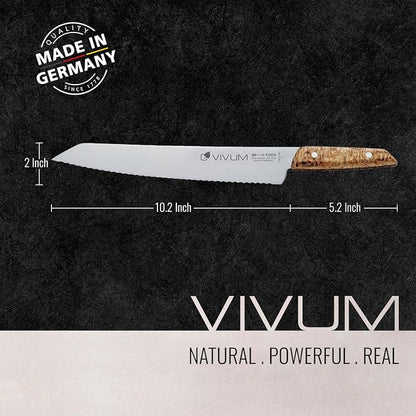 F. DICK – VIVUM Bread Knife – Serrated Knife with 10.2" blade & 58 HRC - Ideal for Bread, fruits & vegetables - Stainless steel - Ultra sharp - Birchwood handle – Made in Germany