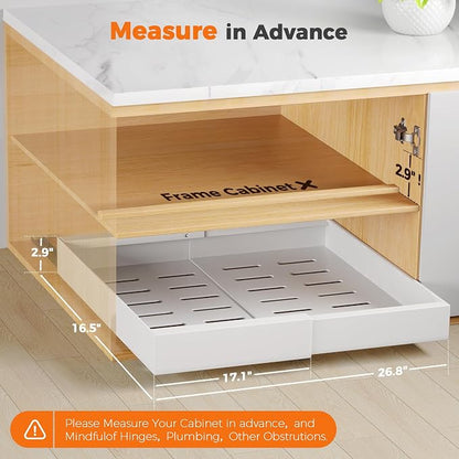 Nacial Pull Out Cabinet Organizer, Large Expandable (17.1"-26.8") Heavy Duty Slide out Drawers with 3 Slides 6 Adhesive, Peel and Stick Pull Out Shelf for Kitchen Pantry Bathroom Organization