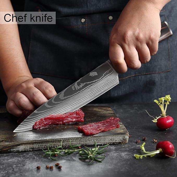 XITUO 10-Piece High Carbon Stainless Steel Knife Set, Laser-Etched Ultra Sharp Blade Kitchen Knives with Ergonomic Pakkawood Handle, Gift Box for Home Chef