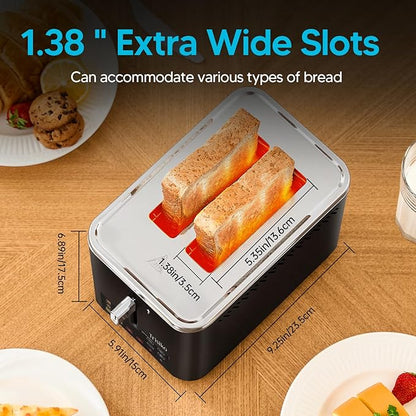 Touch Screen Electric Toaster 2 Slice, Stainless Steel Smart Toaster with Digital Timer, 1.38" Extra-Wide Slots for Bread& Bagel, Great for Home, Office,Dorm (Black)
