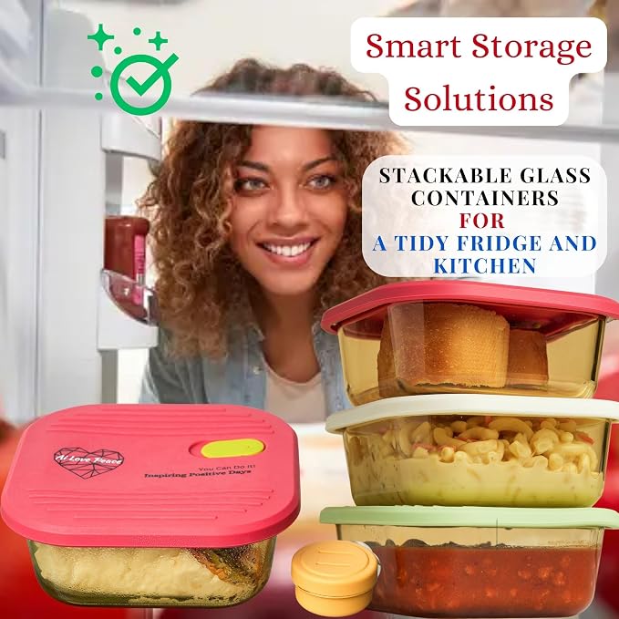 Ai Love Peace Soup Container with Dual Lids,26 oz Borosilicate Glass Lunch Box | Leakproof Lid+ Microwave &Safe Freezer Lid, Stackable,Glass Meal Prep Food Storage,Perfect for Work & Soup Lovers Gift.