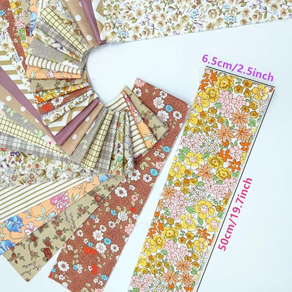 42Pcs Cotton Jelly Roll Fabric Strips - 2.5×19.6 Inch Pre-Cut Quilting Bundles for Sewing, Patchwork | DIY Cushions, Tablecloths, Home Decor (01)