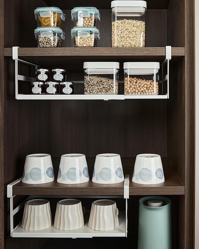 Under Shelf Storage Basket, 2-Pack Under Cabinet Shelf Organizer | Expandable Hanging Basket Holds 35 lbs Add-On Kitchen Pantry Cupboard Counter Laundry 13.19-23.03" W x 7.2" D x 5.12" H