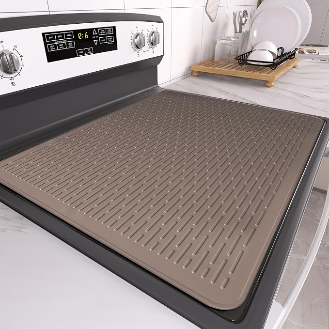 Stove Top Cover for Electric Stove- Range Covers for Electric Stove,Silicone XXL Dish Drying Mat, Glass Cooktop Covers, Flat RV Range top Mats (Coffee Thickened, 28"x20")