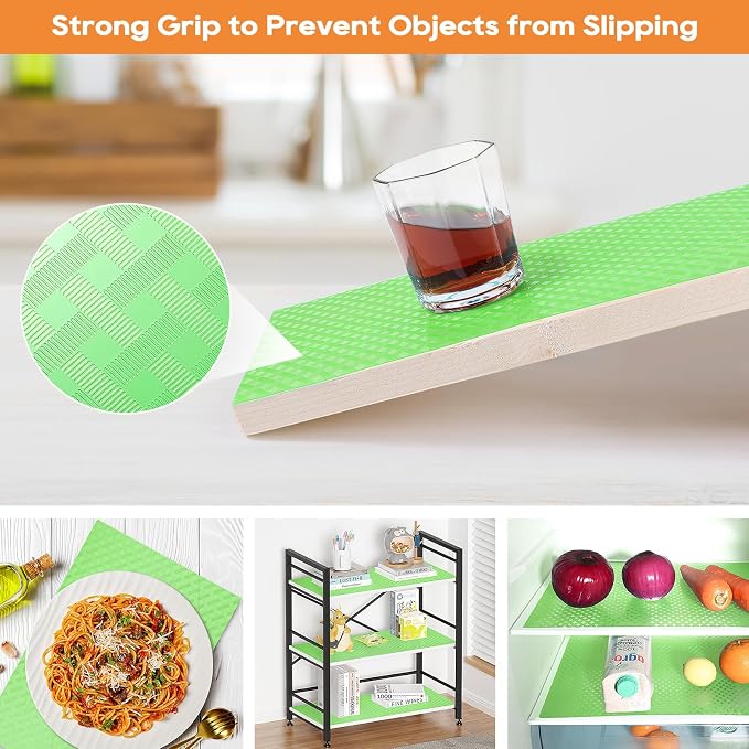 Green Fridge Liner Shelf Liners for Kitchen Cabinet Refrigerator Liners Waterproof & Oil-Proof Kitchen Cupboard Liner Non Adhesive Drawer Mats EVA Material for Shelves 11.8 x 393.7 Inches