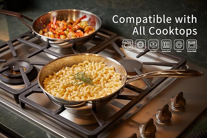 10 Pcs Stainless Steel Pots and Pan Sets for Various Cooking Needs | 5 Ply Clad, Compatible with All Cooktops, PTFE, PFAS and PFOA Free, Dishwasher Safe, Oven Safe Up to 800F