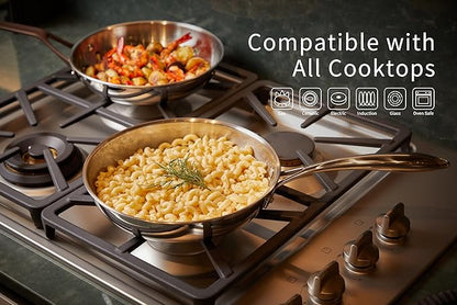 10 Pcs Stainless Steel Pots and Pan Sets for Various Cooking Needs | 5 Ply Clad, Compatible with All Cooktops, PTFE, PFAS and PFOA Free, Dishwasher Safe, Oven Safe Up to 800F
