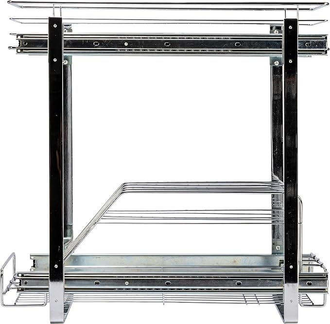 Household Essentials Glidez Multipurpose Chrome-Plated Steel Pull-Out/Slide-Out Dual-Sliding Storage Organizer for Cookware and Bakeware - 2-Tier Design - Fits Standard Size Cabinet or Shelf, Chrome