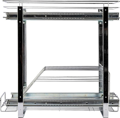 Household Essentials Glidez Multipurpose Chrome-Plated Steel Pull-Out/Slide-Out Dual-Sliding Storage Organizer for Cookware and Bakeware - 2-Tier Design - Fits Standard Size Cabinet or Shelf, Chrome