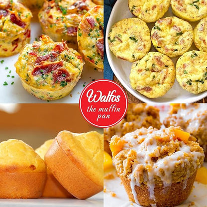 Walfos Muffin Pan Set - 12 Cups Regular Silicone Cupcake Pan, Non-stick and BPA Free, Great for Making Muffin Cakes, Tart, Fat Bombs - Dishwasher Safe, 2-Piece