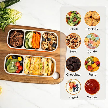 BEFOY 4 Pack Stainless Steel Snack Containers with Lids, 2-Compartments Reusable Bento Lunch Box for Adults, Food Storage Containers Divided Meal Prep Box for Home, Work, Travel (2 Compartments)