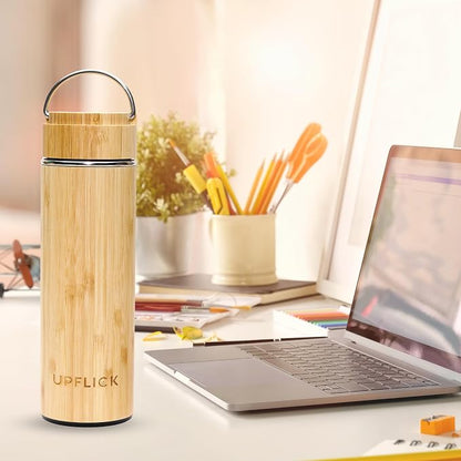 Bamboo Tea Tumbler Set of 2 Insulated Water Bottles 15oz & 17oz with Infuser Travel Set for Loose Leaves, Birthday Gift for Womens, Christmas Gift