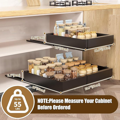 Pull Out Cabinet Organizer, Width Expandable (11.7"-19.7") Heavy Duty Slide Out Drawers Fixed with Adhesive Nano Film for Pots, Roll Out Shelf Storage For Kitchen,Pantry,Garage,Bathroom Storage