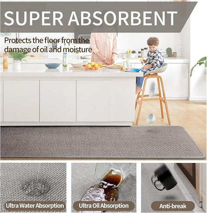 YDKGL Kitchen Rugs and Mats Non Skid Washable Set of 2 PCS, Absorbent Runner Rugs for Kitchen, Front of Sink, Kitchen Mats for Floor, Grey 17x30+17x59