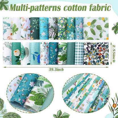 Kingdder Jelly Fabric Quilting Strips, Patchwork Roll 2.55 Inch Roll up Cotton Patchwork Jelly Fabric Craft for Quilters and Sewing DIY Crafts(Green Flower)