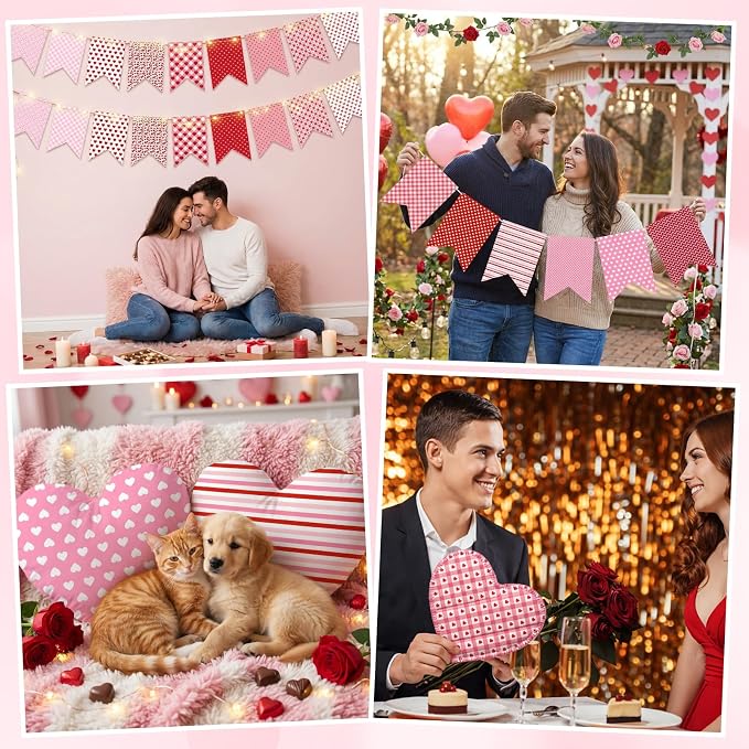 Tatuo 30 Pcs 10 x 10 Inches Valentine Cotton Fabric Bundle Squares Patchwork Pink Heart Fabric Sewing Quilting Bundles Assorted Pattern Cloth for DIY Scrapbook Craft Making