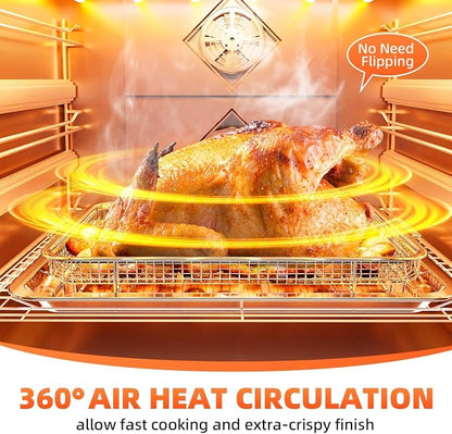 Air Fryer Basket for Oven, 2 Set Oven Air Fryer Basket and Tray with Cooking Guide&60 PCS Parchment Papers,DEGOVIN Crisper Tray Non-stick Stainless Steel Air Fry Pans for Convection Oven(Large+Medium)