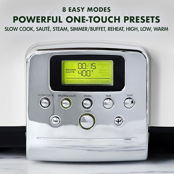 GreenPan Elite 8-in-1 Programmable 6QT Electric Slow Cooker, Dishwasher Safe Lid & Removable Crock, PFAS-Free Healthy Ceramic Nonstick Multi-Cooker, Sear, Sauté, Brown, Steam Basket, Roast, White