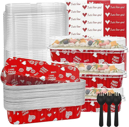 100Pack Mother's Day Mini Cake Pans with Lids – 6.8 oz Heart-Print Mini Loaf Pan for Baking & Gifting Mini Cakes, Pound Cakes, Brownies (Non-Stick, Romantic Design)