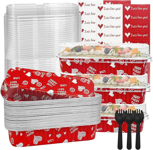 100Pack Mother's Day Mini Cake Pans with Lids – 6.8 oz Heart-Print Mini Loaf Pan for Baking & Gifting Mini Cakes, Pound Cakes, Brownies (Non-Stick, Romantic Design)