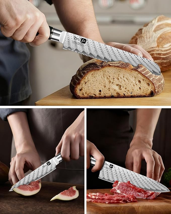 5 Pieces Damascus Knife Set, Japanese Chef Knife Set with Galaxy Pattern Resin Handle, 67-Layers Damascus Steel, Gift Box Included 5" Paring, 6" Boning, 7" Santoku, 8" Chef & 8" Bread Damascus Knives