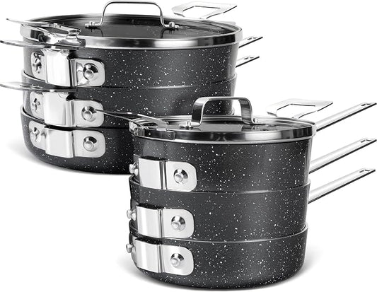 MICHELANGELO Stackable Pots and Pans Set, 10-Piece Nonstick Cookware with Stone Coatings, Space Saving - Gray