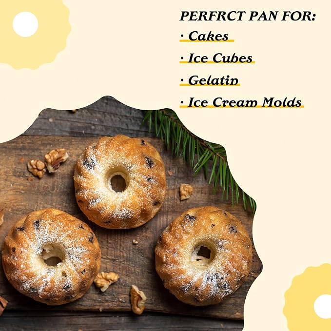 Tiawudi Mini Fluted Tube Cake Pan, 6 Cavity Baking Pan, Non-stick Baking Mold for Cupcakes, Donuts, Cornbread, Brownies, Jellies, Set of 3