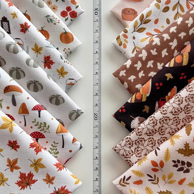 Autumn Harmony Patchwork Cotton Fabric Set – 60 Pre-Cut Squares, 20×20 cm (8×8 inch), 100% Cotton, Eco Digital Print, Made in Türkiye