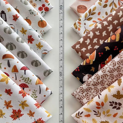 Autumn Harmony Patchwork Cotton Fabric Set – 60 Pre-Cut Squares, 20×20 cm (8×8 inch), 100% Cotton, Eco Digital Print, Made in Türkiye