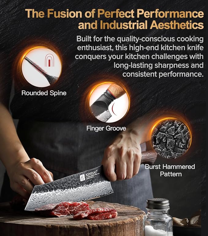 XINZUO 8.3 Inch Kiritsuke Chef Knife, Forged 67 Layers 10Cr15Comov High Carbon Damascus Steel Professional Kitchen Knife,Super Sharp，White Oak + Red G10 Gasket Handle
