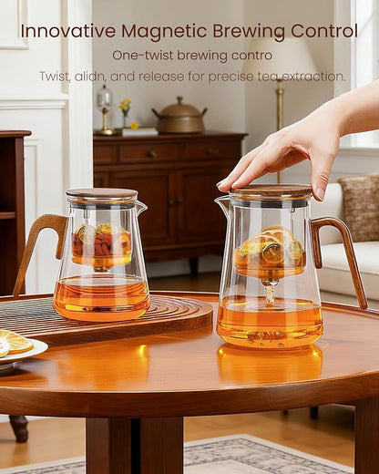 ZENS Magnetic Tea Pot, Enchanted Magic Glass Teapot with Infuser for Loose Leaf Tea Steeper, Mess-Free Magnetic Tea Maker Tea Diffusers for Herbal Tea Lovers Ideal Gifts, 34oz (1000 ml)