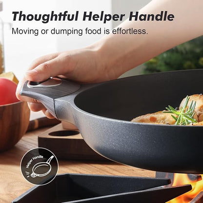 SENSARTE Ceramic Nonstick Frying Pan Skillet with Lid, 12.5 Inch Non Stick Pan Omelette Pans, Healthy Kitchen Cooking Chef's Pan, Free of Intentionally Added PFOA/PFOS, Induction Compatible, Black