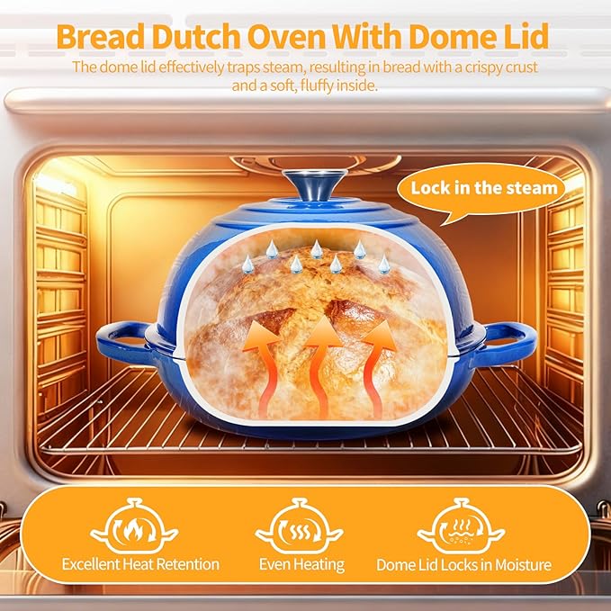 Mini Double Dutch Oven For Sourdough Bread Baking, 5QT Enameled Cast Iron Dutch Oven Pot With Lid, Non Stick Dual Round Bread Loaf Pan, 500°F Oven Safe, Sourdough Baking Pan For Homemade Baking